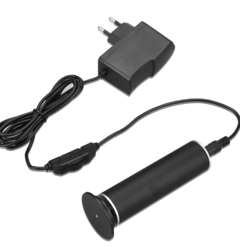 Black rechargeable electric callus remover with European plug charger and cord