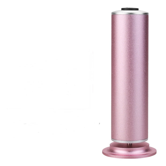 Pink rechargeable electric callus remover foot pedicure tool with stand on white background