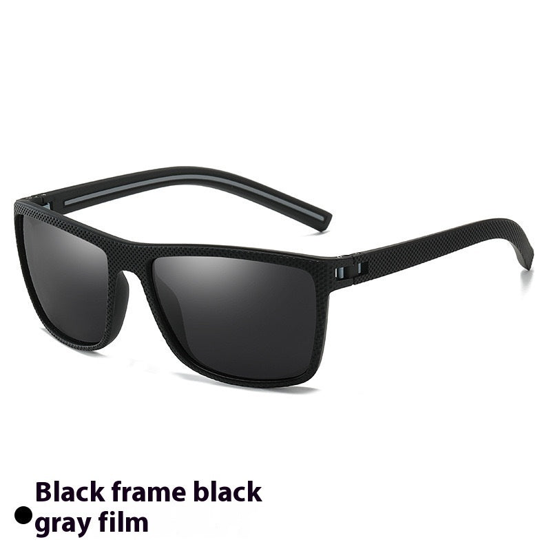 Black frame polarized cycling sunglasses with gray lenses and UV protection for men