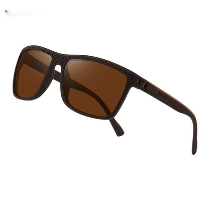 Black frame men's polarized cycling sunglasses with brown lenses and textured arms