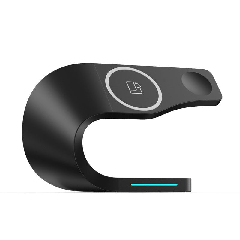 Black magnetic wireless charger stand with 15W fast charging and Type-C dock