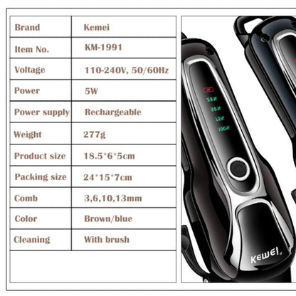 Kemei KM-1991 rechargeable black pet clipper with LED display and durable blades
