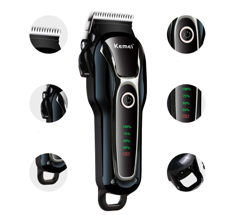 Kemei black rechargeable pet clipper with LED battery indicator and sharp durable blade