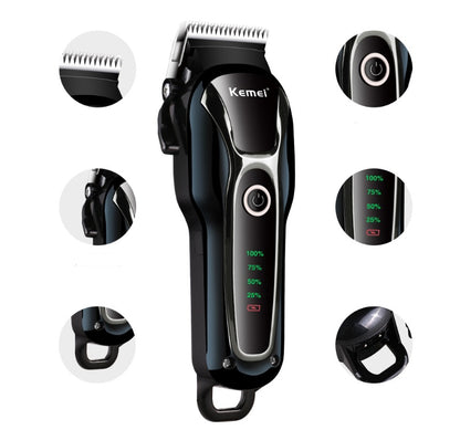 Kemei black rechargeable pet clipper with LED battery indicator and sharp durable blade