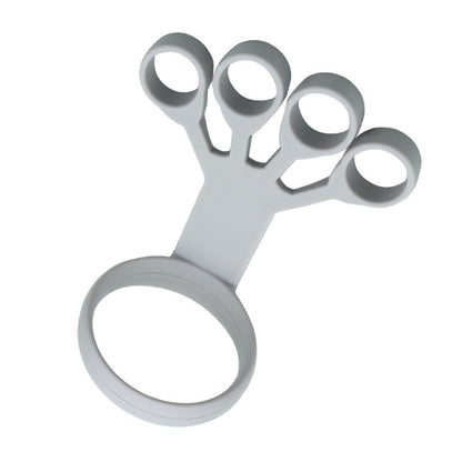 Black silicone finger grip trainer with five loops for hand strength and dexterity improvement