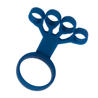 Blue silicone finger grip trainer with five loops for hand strength and dexterity improvement
