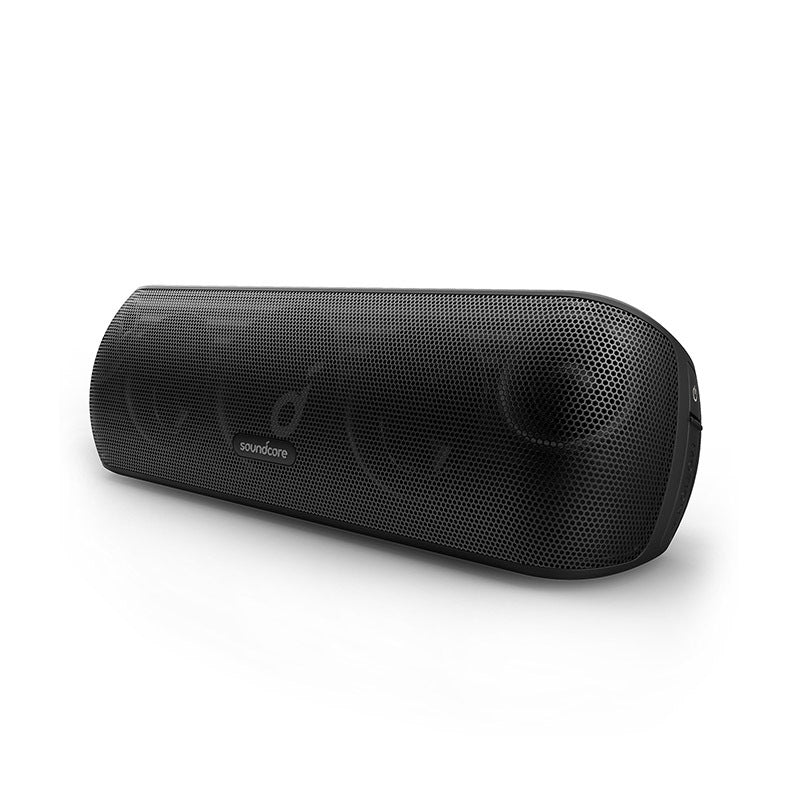 Black Soundcore portable Bluetooth speaker with metal grille and 30W deep bass output