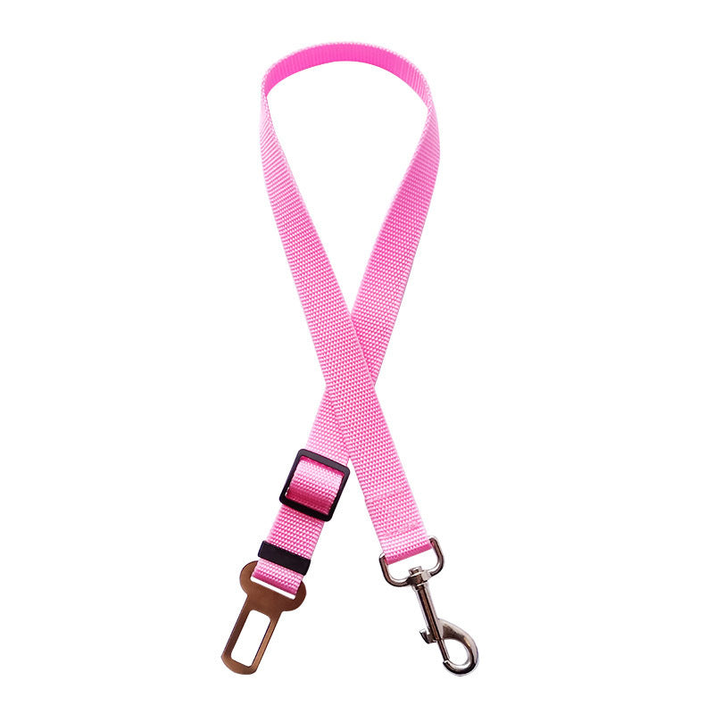 Pink adjustable pet car seat belt with metal clip and seatbelt buckle for dogs
