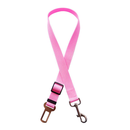 Pink adjustable pet car seat belt with metal clip and buckle for dog safety