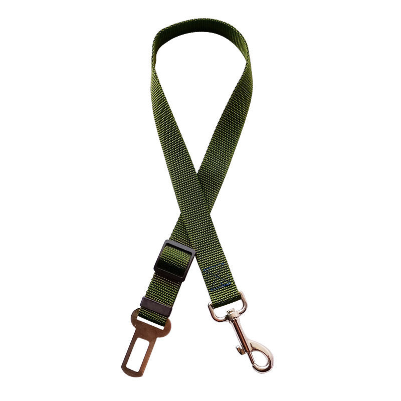 adjustable green pet car seat belt with metal clip and buckle for dog safety