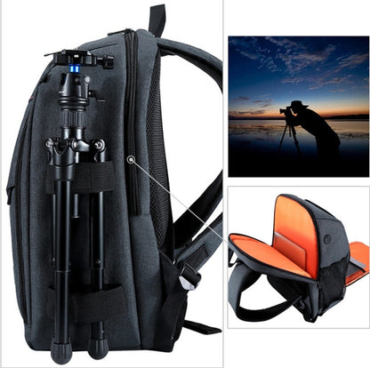 Black Trendoligy Aquaguard Pro waterproof camera backpack with tripod holder and orange inner compartments