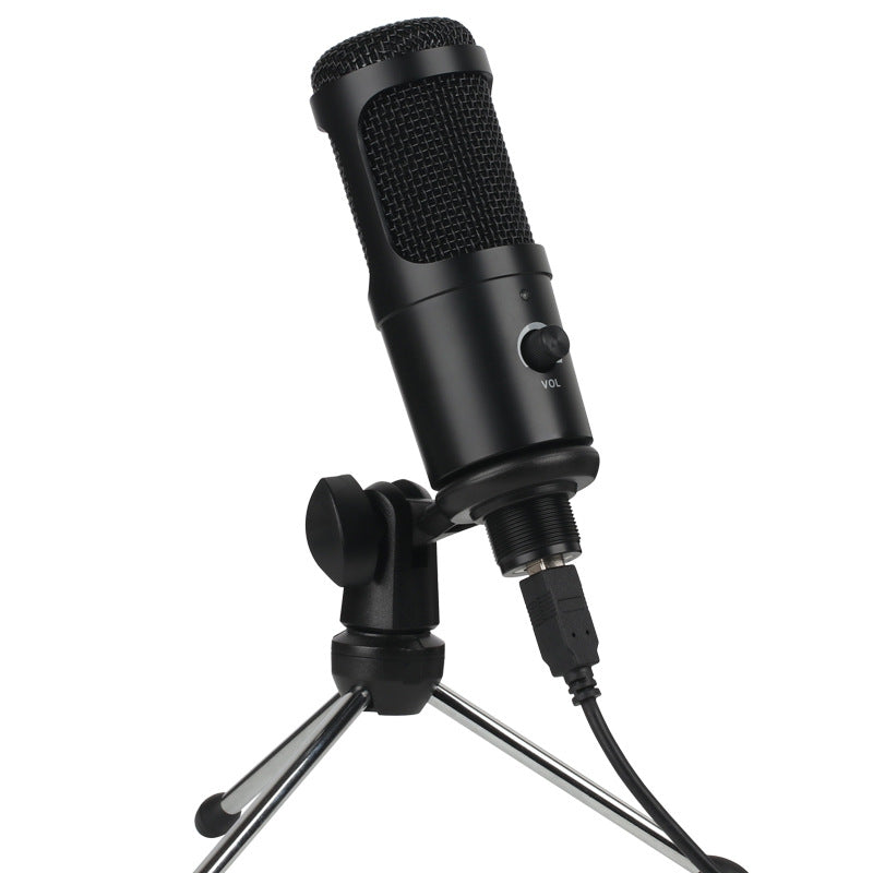 Black Trendoligy condenser USB microphone with volume control on a tripod stand for gaming and recording