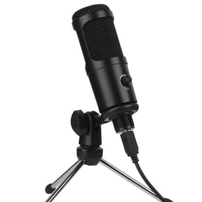Black Trendoligy condenser USB microphone with volume control on a tripod stand for gaming and recording