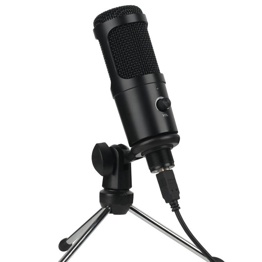 Black Trendoligy condenser USB microphone with volume control on a tripod stand for gaming and recording