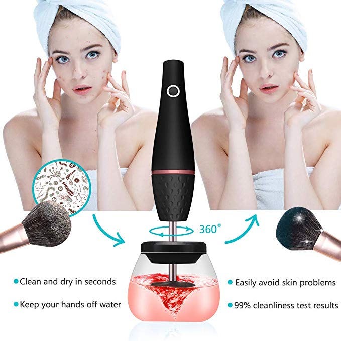 Electric makeup brush cleaner with 360° rotation, cleaning brushes to avoid skin problems
