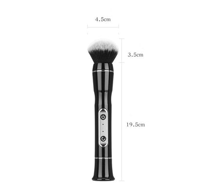 Black electric makeup brush with soft bristles and control buttons, dimensions 19.5cm by 4.5cm