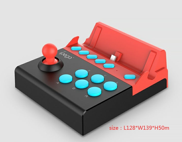 Black Trendoligy fighting stick controller for Switch with red joystick and blue buttons