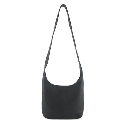 Black genuine leather minimalist women's crossbody bag with long strap
