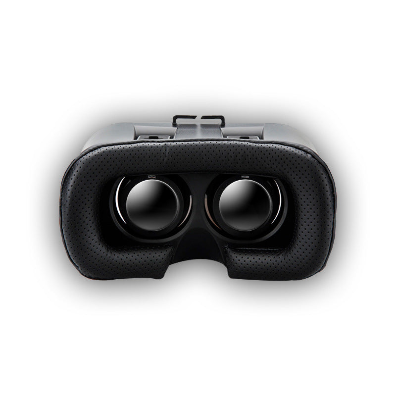 Front view of black Trendoligy K2 smart VR glasses with cushioned eye padding and dual lenses