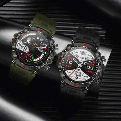 Two Trendoligy smartwatches with fitness tracker and Bluetooth calling, one with green and one with black strap