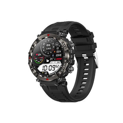 Black Trendoligy smart watch with fitness tracker, Bluetooth calling, step counter, and digital display