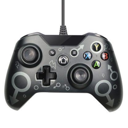 Black Trendoligy wired USB Xbox One controller with colorful A B X Y buttons and gender symbol design