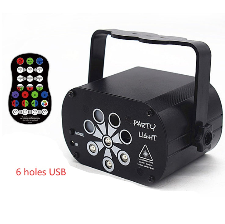 black party light with six laser holes and remote control for DJ shows and disco parties