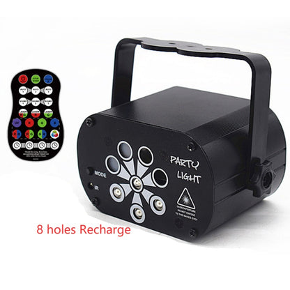 Black party light with eight LED holes and remote control for DJ shows and discos