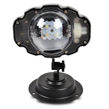 Black Trendoligy LED snowfall projector light with adjustable mounting base on white background