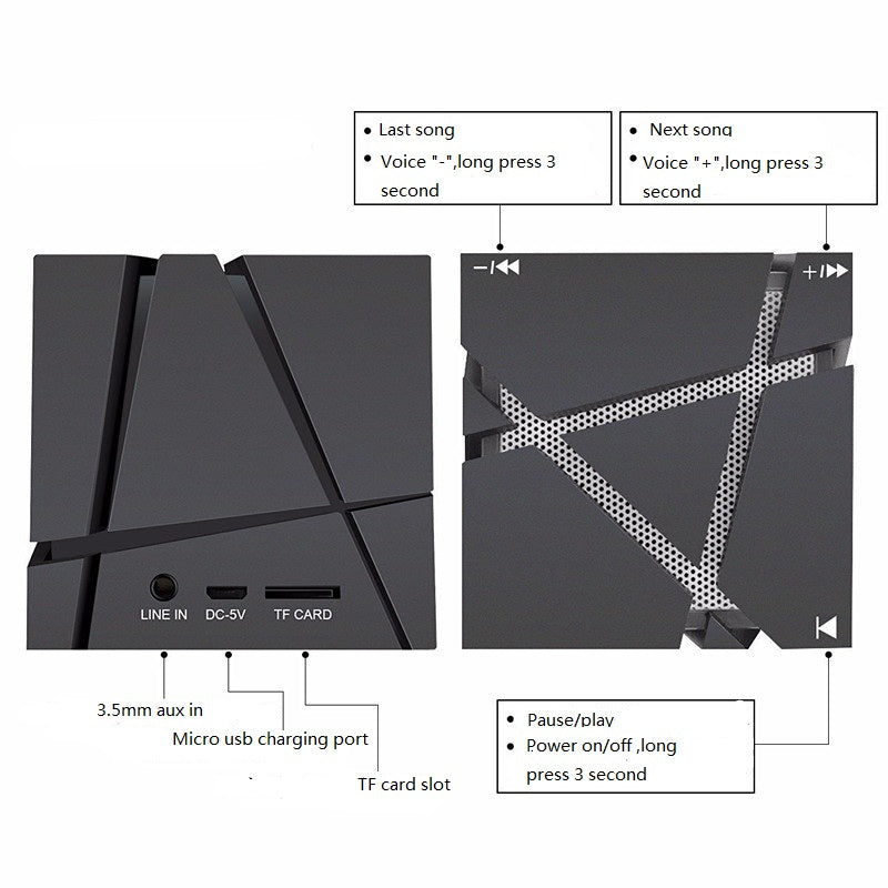 Black Trendoligy cube Bluetooth speaker with colorful lights, subwoofer, ports, and control buttons