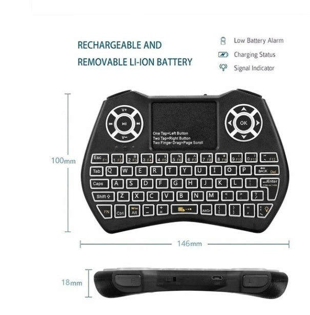 Black Trendoligy mini wireless keyboard with RGB backlit keys and built-in touchpad mouse