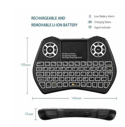 Black Trendoligy mini wireless keyboard with RGB backlit keys and built-in touchpad mouse