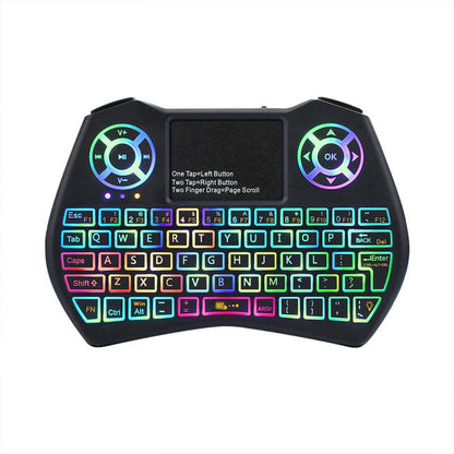 Black Trendoligy mini wireless keyboard with RGB backlit keys and touchpad, compact design