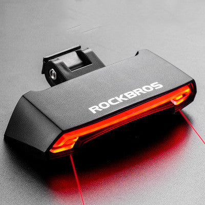 RockBros black USB rechargeable smart bike tail light with red LED and laser lane markers
