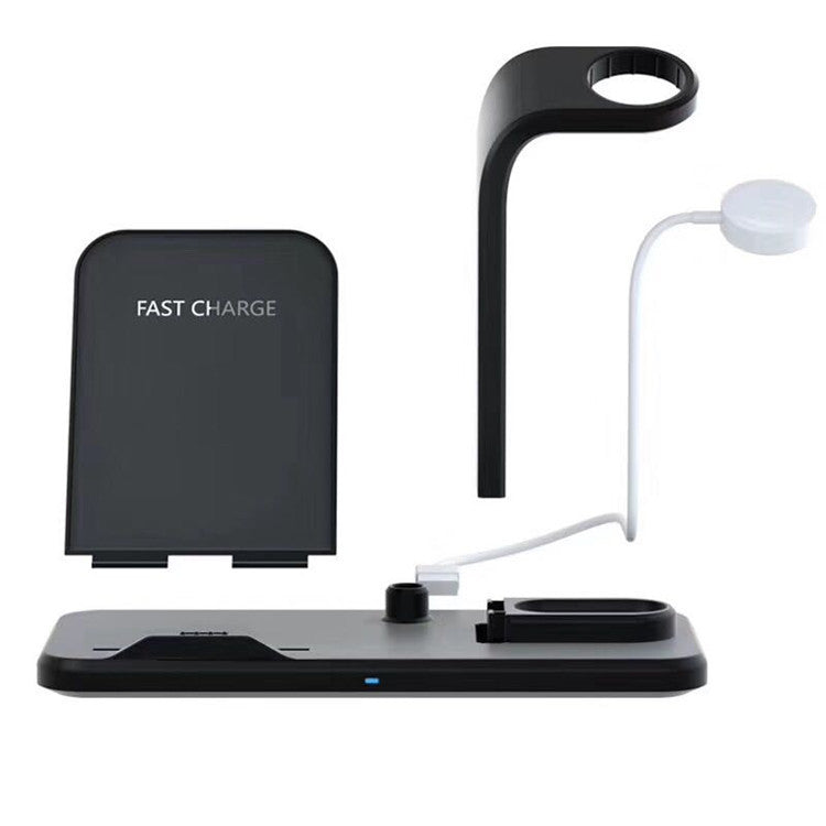 Black wireless charger bracket with fast charge pad and white charging cable for multi-device dock