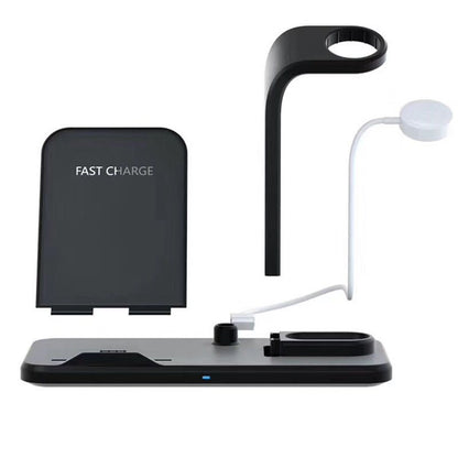 Black wireless charger bracket with fast charge pad and white charging cable for multi-device dock