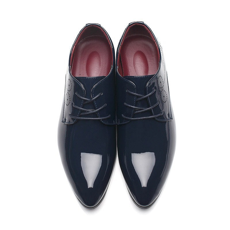 Men's black leather business casual shoes with lace-up design and durable rubber sole
