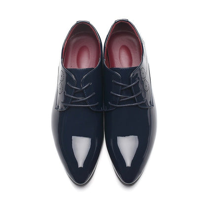 Men's black leather business casual shoes with lace-up design and durable rubber sole