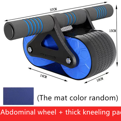 Blue and black abdominal wheel with foam handles and thick kneeling pad for home core workout