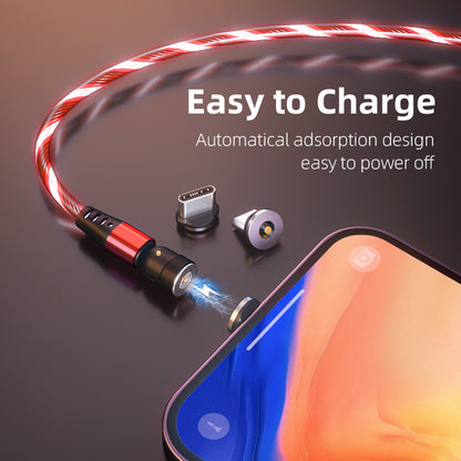 Red magnetic LED flow USB charging cable with detachable Type-C adapter near smartphone screen