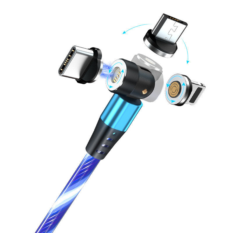Blue luminous magnetic charging cable with detachable USB-C, micro USB, and Lightning connectors