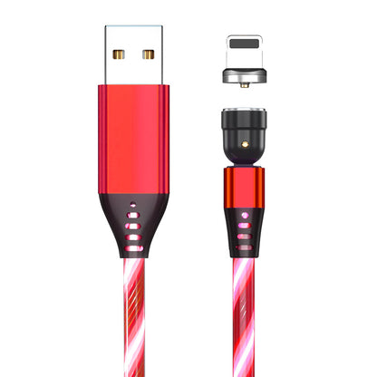 Red USB magnetic charging cable with detachable lightning connector and LED light strip