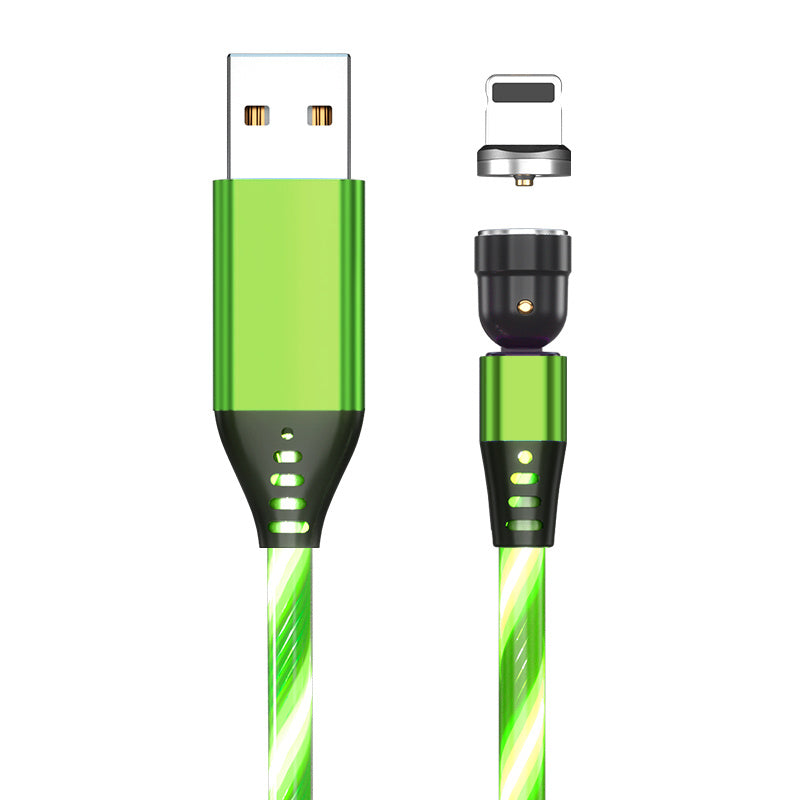 Green USB to magnetic charging cable with detachable lightning connector and LED light