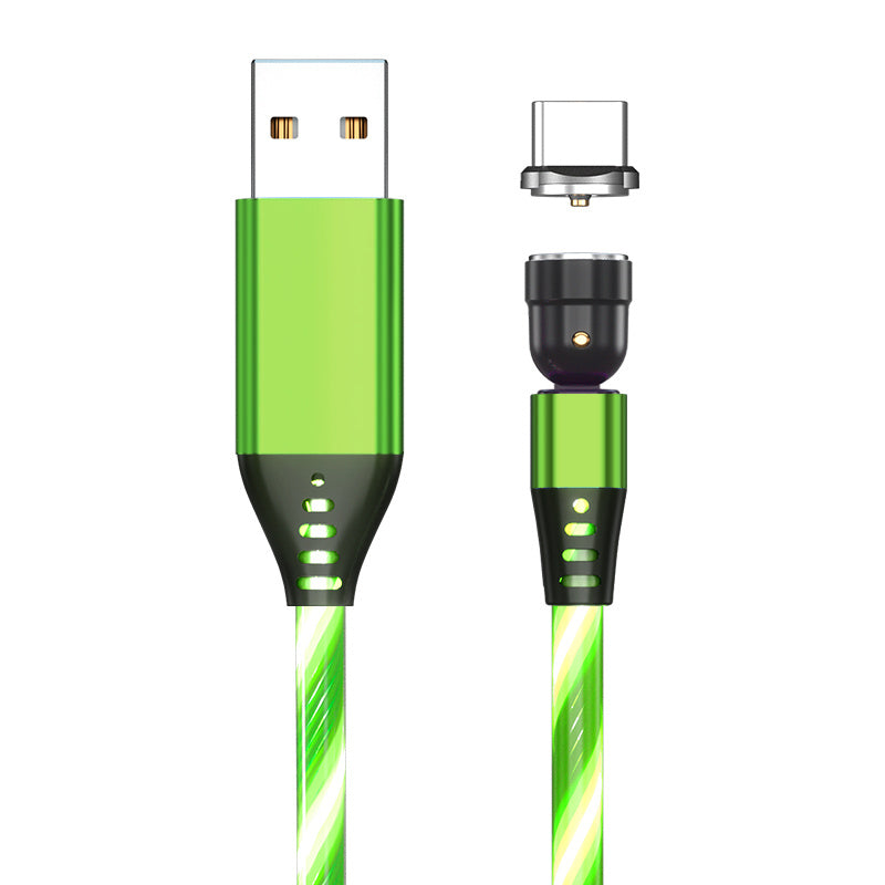 Green USB cable with magnetic Type-C connector and LED illuminated braided design