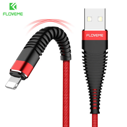 FLOVEME red and black durable USB to Lightning fast charging cable with flexible stress relief