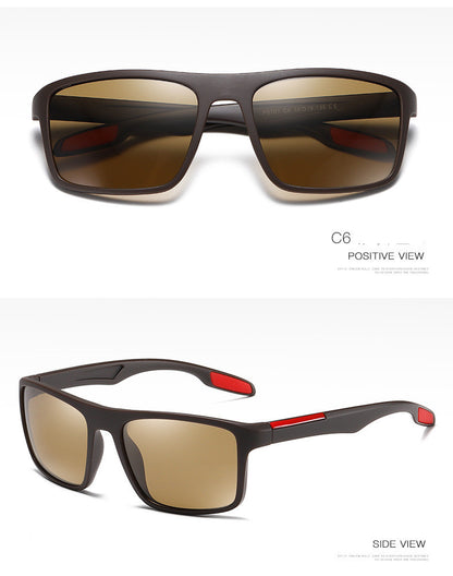 Blue Mercury polarized sports sunglasses with brown lenses and black TR90 frame with red accents