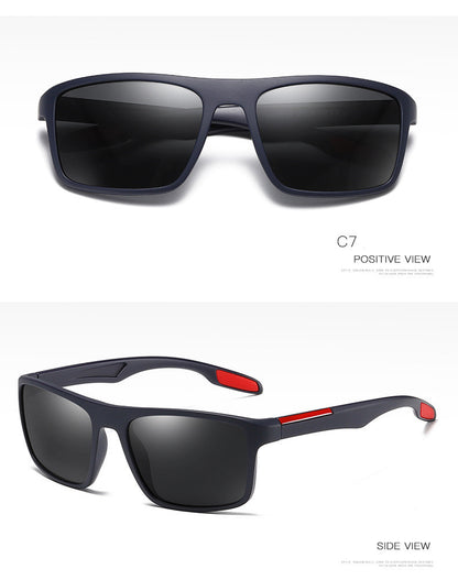 Blue Mercury polarized sports sunglasses with TR90 frame, UV400 protection, and red accents