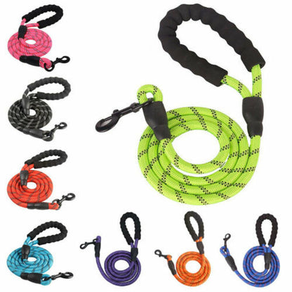 Colorful reflective nylon dog leashes with padded handles, durable 1.5 meter length for safe walking