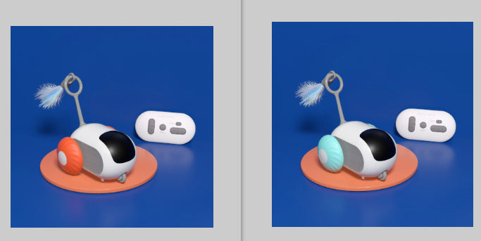 Blue remote control running car interactive cat toy with feather and obstacle avoidance on orange base