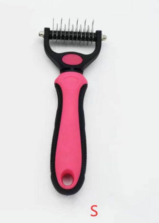 pink and black double-sided stainless steel pet comb deshedding dematting grooming tool